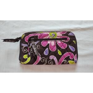 Vera Bradley Wallet Quilted Foral Pink Brown Zip Around Billfold